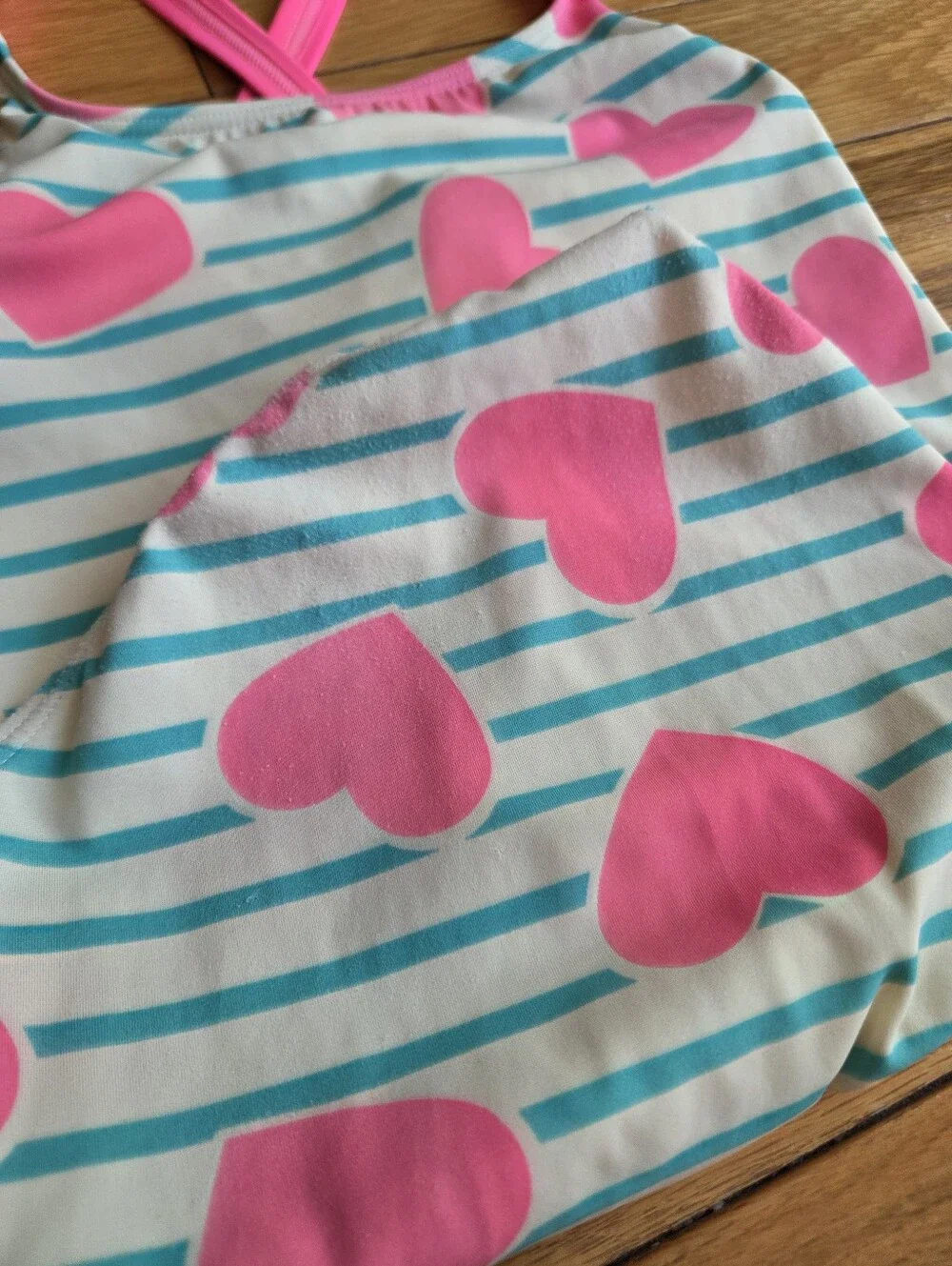 Mini Biden One-Piece Swimsuits in Navy Space & Pink Heart Prints Size 9-10